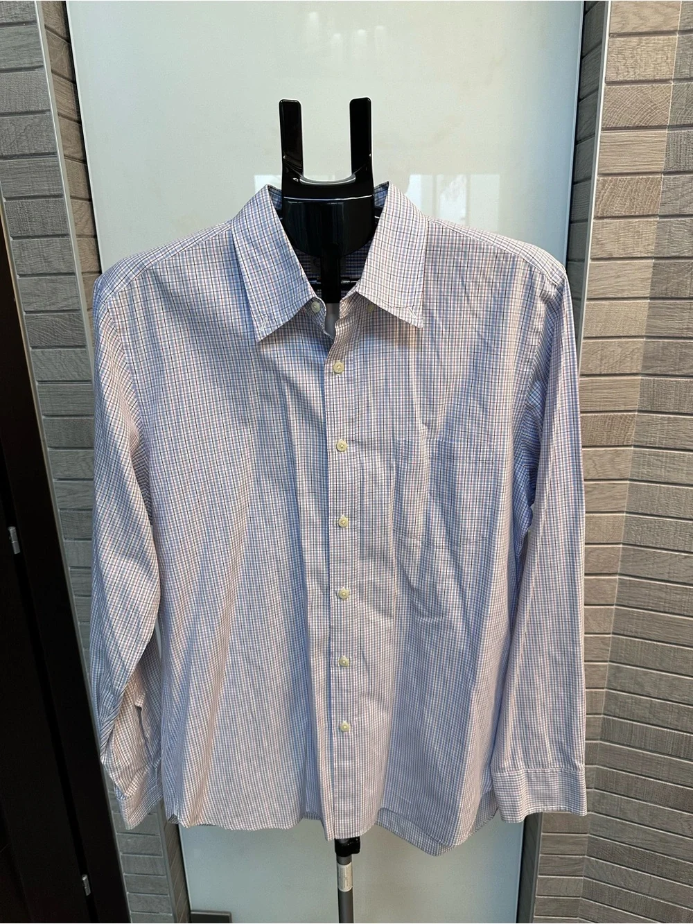 J. Crew Men's Blue and White Micro-Check Dress Shirt